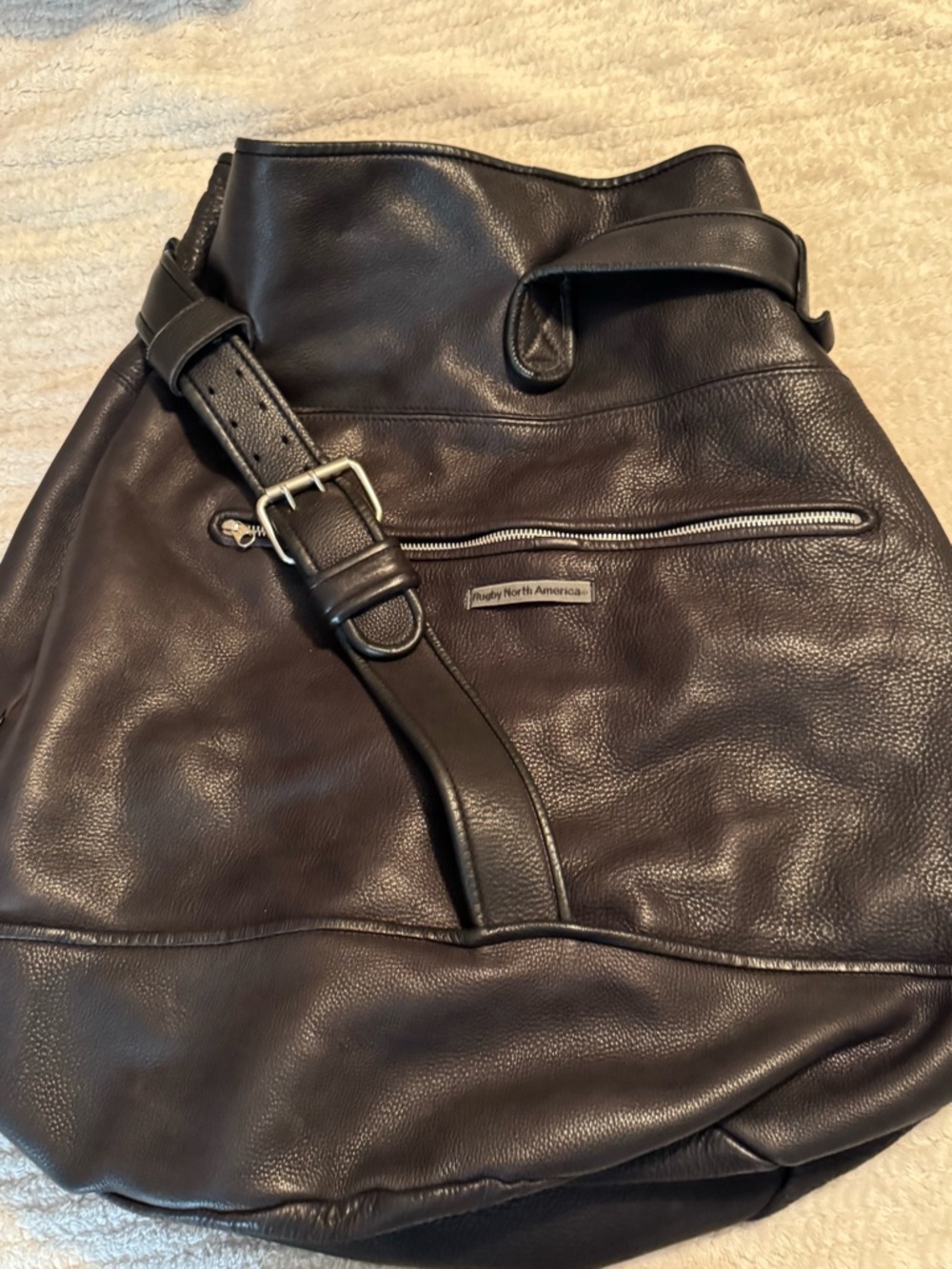 Rugby North America Black Leather Messenger Bag